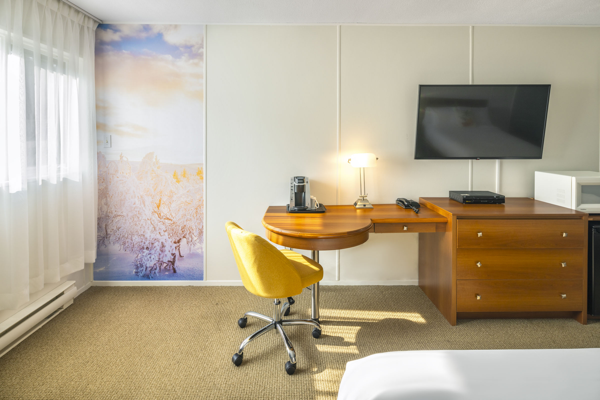 CHAMBRE ACCESSIBLE 1 GRAND LIT 1 LIT SIMPLE, MINI RÉFRIGÉRATEUR & MICRO-ONDES